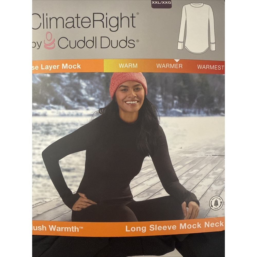 Climate Right Cuddl Duds Women's Long Sleeve Mock‎ Neck Size XLarge Black NWT
